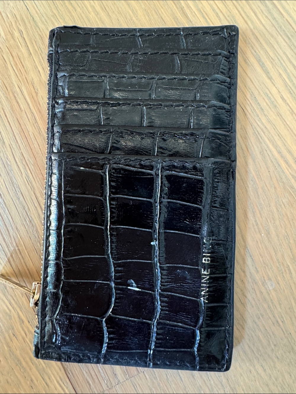 Anine Bing Luca Black Croc-Embossed Leather Card Holder Wallet - women’s